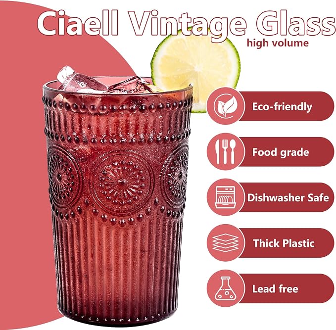 Ciaell 12 Pack Burgundy Plastic Water Glasses - Image 3