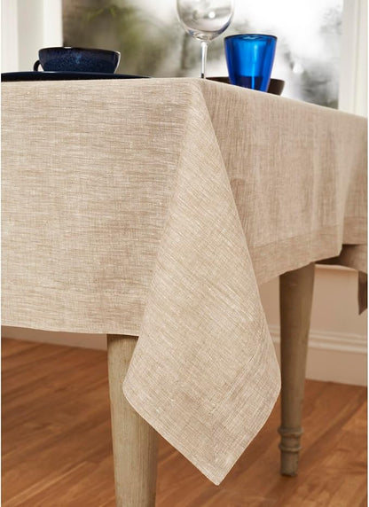 Solino Home Linen Tablecloth 60 x 144 Inch - 100% Pure Linen Champagne Beige Table Cloth for Rectangle Tables - Athena, Machine Washable Tablecloth for Spring, Easter