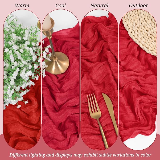 Pesonlook Cheesecloth Table Runner Red, 10 Pack 17.7x108 inch, Long | Rustic - Image 6