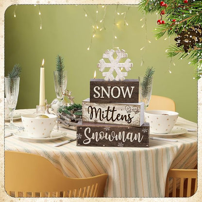 Moucuny 4 Pcs Winter Table Decorations Wooden Snowflake Decor Christmas Tiered - Image 6