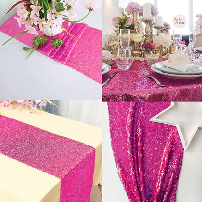 12 Packs Sequin Table Runner Hot Pink 12 X 108 Inch Glitter Dining Table Runner - Image 6
