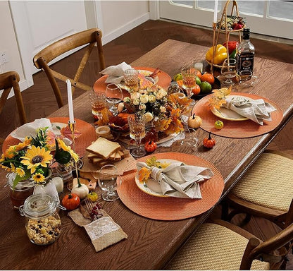 AHHFSMEI Round Braided Placemats 15 Inch Round Table Mats for Dining Tables Natural Woven Heat Resistant Place mats Set of 4 (Orange, 4)