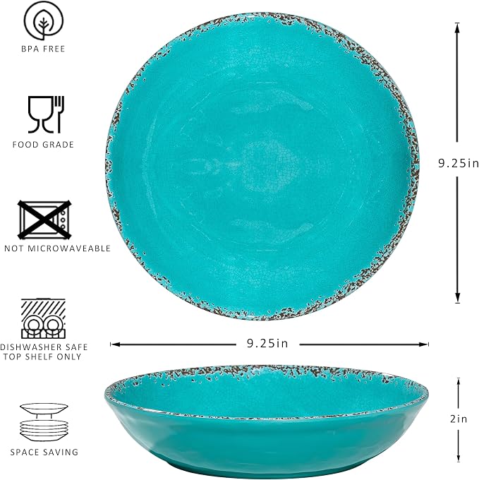 Farmhouse Melamine Pasta Bowls Set of 6, 42 OZ Shallow Individual Bowl - Image 6