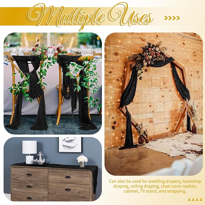 15 Pack Black Table Runner 17 x 108inch Cheesecloth Table Runner Boho Gauze - Image 4