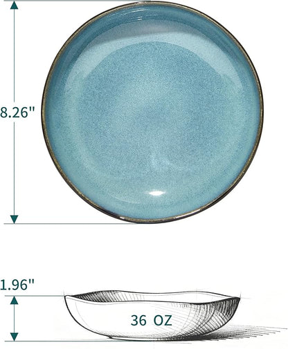 Pasta Bowls Set of 6, 36 Oz Ceramic Bowl Plates, Microwave Safe Bowl Sets, Deep Serving Bowls for Vegetable, Spaghetti, Noodle, Highly Durable Reactive Glazed, Green Black
