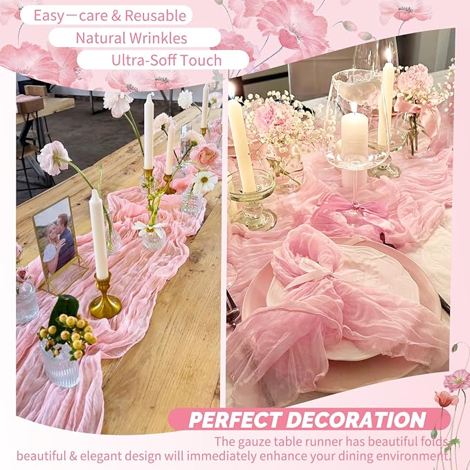 Showgeous 18 Pack Light Pink Cheesecloth Table Runner, 17 x 108 Inches | Boho - Image 6