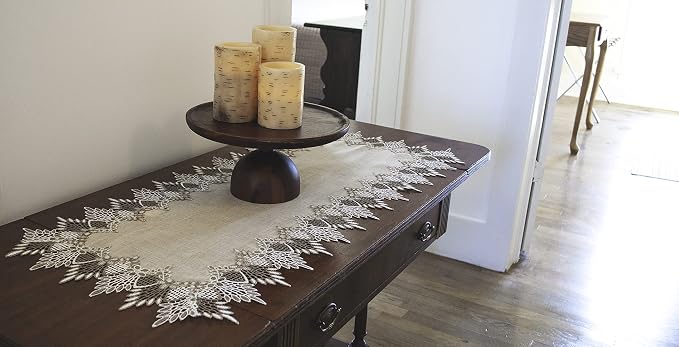 LINENS ART AND THINGS Lace Table Runner Neutral Earth Tones Dresser Scarf - Image 3