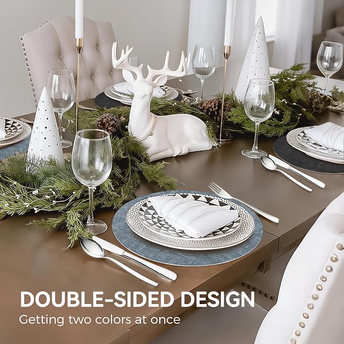 NCUE 13" Faux Leather Round Placemats Set of 6, Reversible Dual-Color | - Image 6