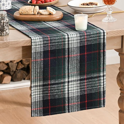 Artoid Mode Dark Blue Green Farmhouse Plaid Spring Table Runner, Winter Rustic by ArtoidMode