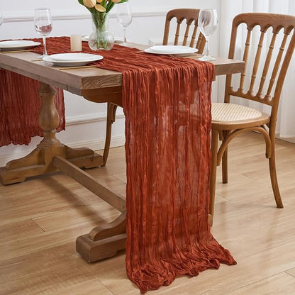 Asee'm 2pcs Terracotta Fall Cheesecloth Table Runner 10FT Boho Burnt Orange | - Image 7