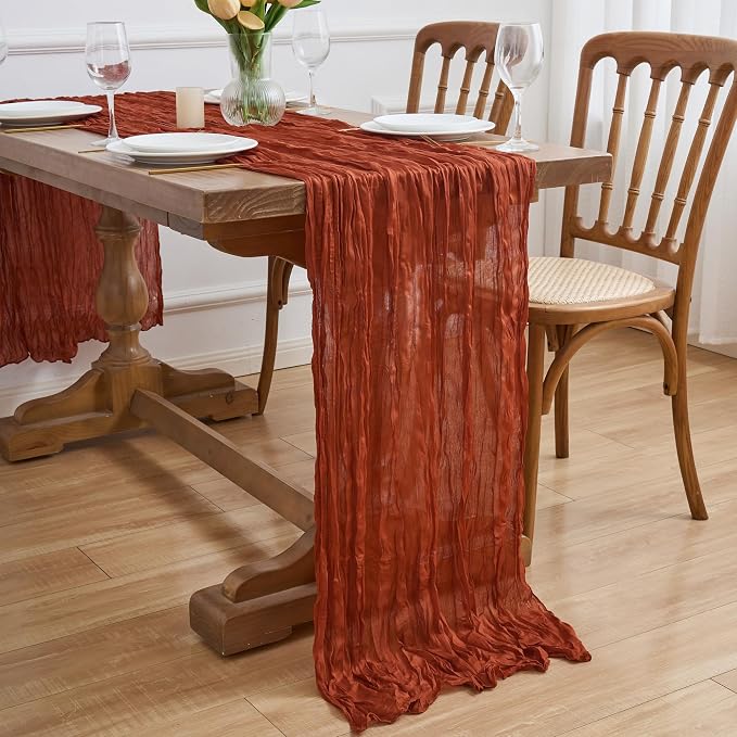 Asee'm Terracotta Fall Cheesecloth Table Runner 10FT Boho Burnt Orange | Rustic - Image 7