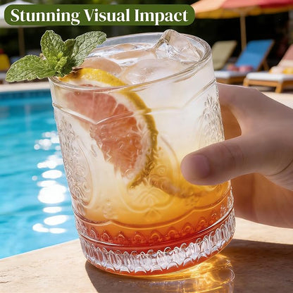6 Pack Vintage Drinking Glasses, 13 OZ Cocktail Glassware Set, Embossed Water - Image 6