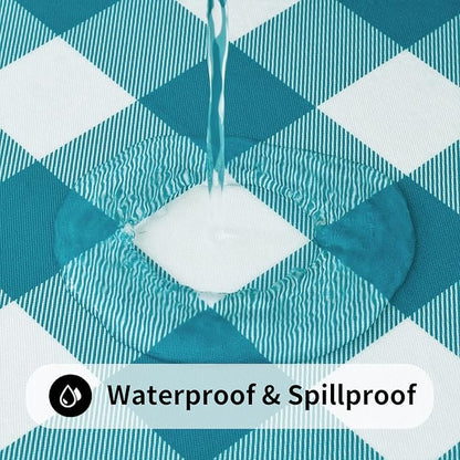 Smiry Rectangle Picnic Table Cloth, Elastic Waterproof Fitted Vinyl Tablecloths, Flannel Backed Buffalo Plaid Table Covers for Dining, Camping, Outdoor (White and Turquoise, 30" x 48")
