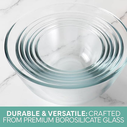 COOK WITH COLOR 12 Pc Glass Mixing Bowl Set with Lids – Borosilicate Glass Nesting Bowls for Cooking, Baking and Meal Prep, Mint