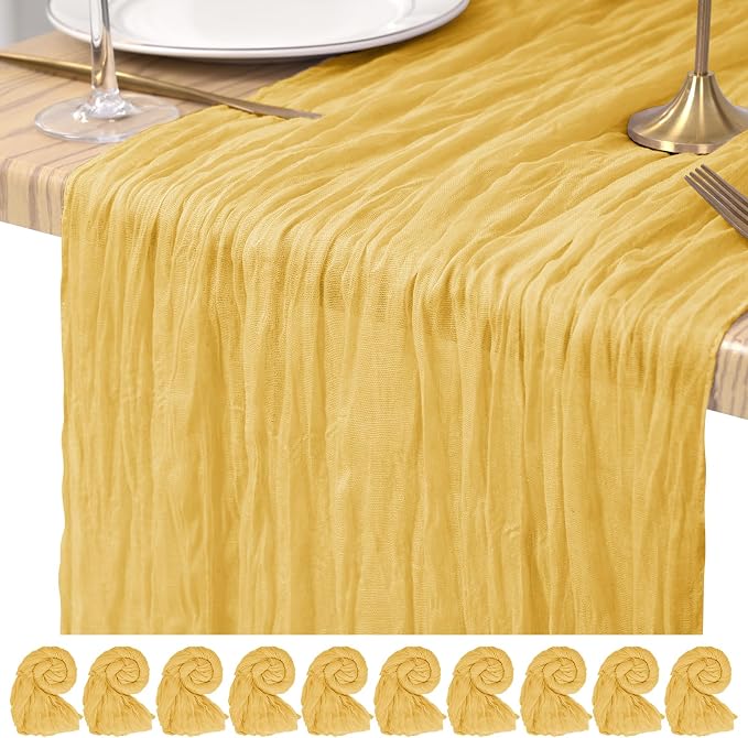 Pesonlook Cheesecloth Table Runner Gold, 10 Pack 17.7x108 inch, Long | Rustic by Pesonlook