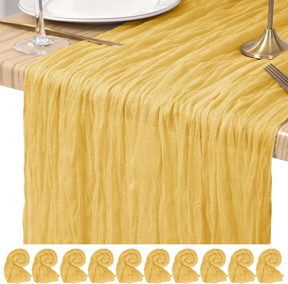 Pesonlook Cheesecloth Table Runner Gold, 10 Pack 17.7x108 inch, Long | Rustic by Pesonlook