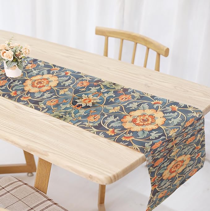 OYIMUA Boho Floral Summer Table Runner 72 Inches Long Orange and Green Runners - Image 3
