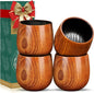 AIUHI Charred Wooden Whiskey Glasses Set of 4, Wooden Bourbon Glass, Handcrafted Old Fashioned Whiskey Glass