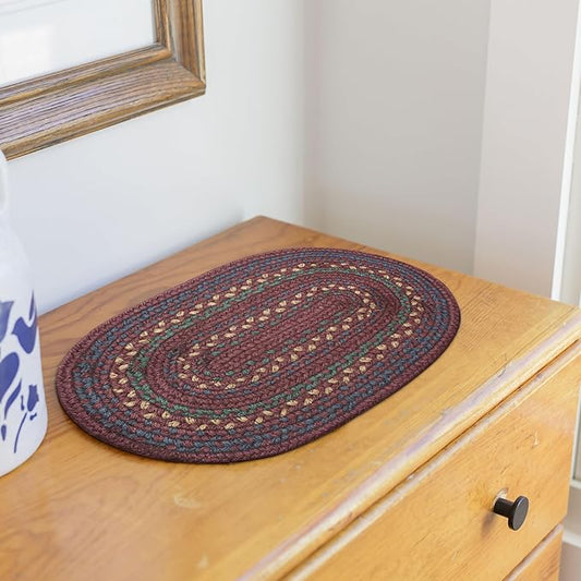 Homespice Jamestown Jute Braided Placemats Set of 4-10x15, Oval, Burgundy - Vibrant Colors, Durable, Easy to Clean and Protects Furniture