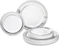 OCCASIONS 240 Plates Pack,(120 Guests) Heavyweight Premium Wedding Party Disposable Plastic Plates Set -120 x 10.5'' Dinner + 120 x 7.5'' Salad/Dessert (Palace White & Silver)