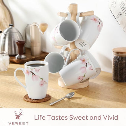 VEWEET Floral Coffee Mugs Set of 6, 16 OZ Large Handle Ceramic Mugs, ANNIE | - Image 2