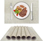 DACHUI Placemats Set of 4, Linen Look Woven Place Mats, Water Resistant, Heat Resistant, Washable, Durable Table Mats (Beige White)