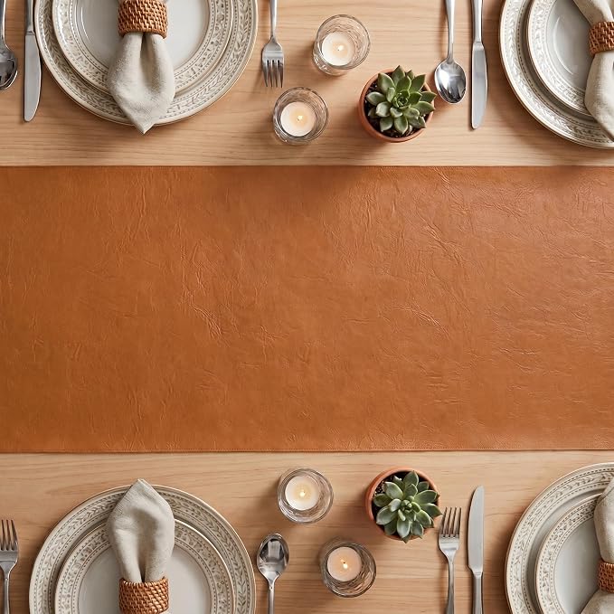 Artoid Mode Rust Double Sided Vinyl Faux Leather Table Runner, Seasonal - Image 3