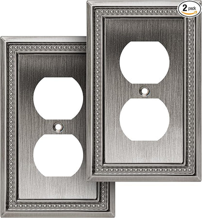 Henne Bery Sunken Pearls Heavy Duty Decorative Wall Plate Switch Plate Outlet Cover (Single Duplex, 2 Pack, Heirloom Silver)