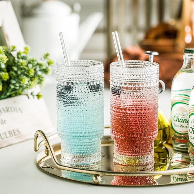 KEMORELA Vintage drinking glasses set of 6, Large 16oz Hobnail Glassware Set - Image 3