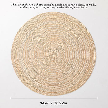 Round Placemats Set of 4 Woven Placemats Washable Braided Table Mats for Dining Table Heat Resistant Non-Slip Circle Place Mats(Beige)