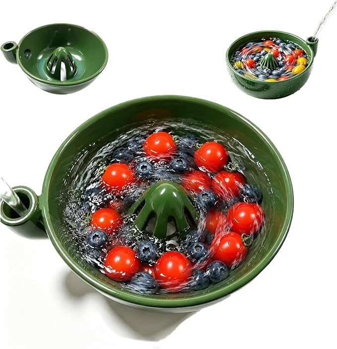 Ceramic Berry Washing Bowl Automatic Self-Spinning Fruit Vegetable Washer by Unknown