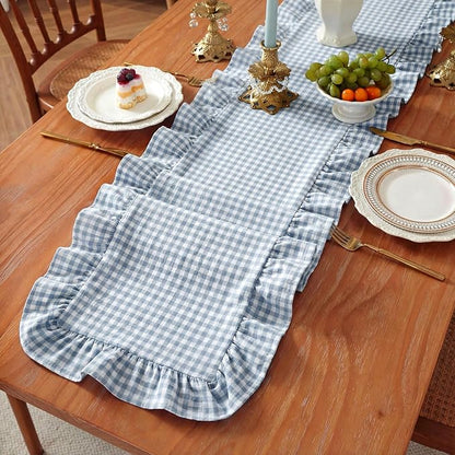 HunnmingRe 1 Pc Gingham Table Runner Blue, 118 X 13.8 Inch | Cotton Dresser - Image 4