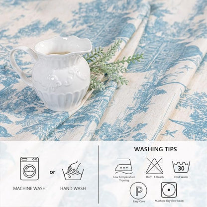 MYSKY HOME Linen Vintage Rectangle Tablecloth 60x120 Inches, Blue Castle Print Table Cloth for Dining Table I Tabletop I Parties/Outdoor I Spring/Summer Waterproof Fabric Farmhouse Tablecloth