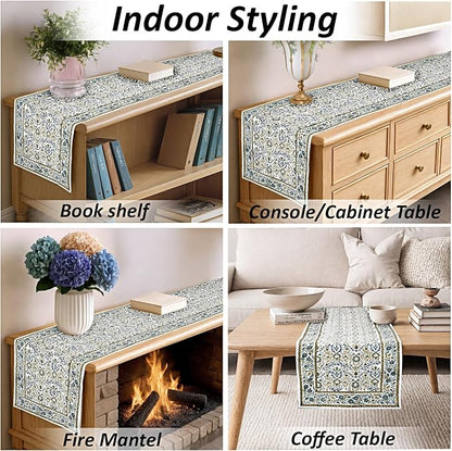 Indigo Floral Hand Block Print 100% Cotton Reusable Table Runner 16" X 70" - Image 7