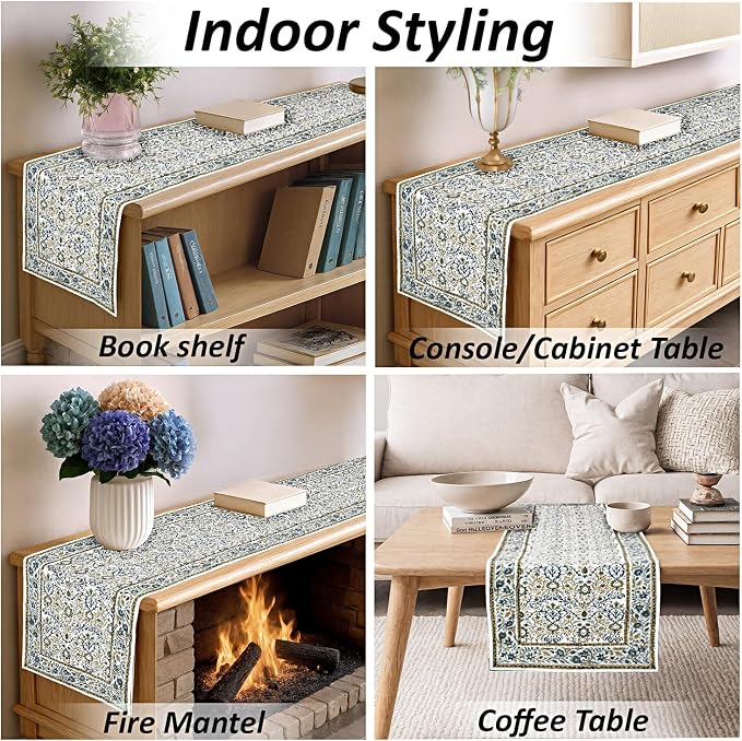 Indigo Floral Hand Block Print 100% Cotton Reusable Table Runner 16" X 106" - Image 7