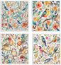 Vintage Bird Flowers Swedish Dishcloths for Kitchen, Papaya Reusable Paper Towels, 4 Pack Watercolor Dish Towels for Kitchen, Swedish Dish Cloths, Reusable Paper Towels Washable