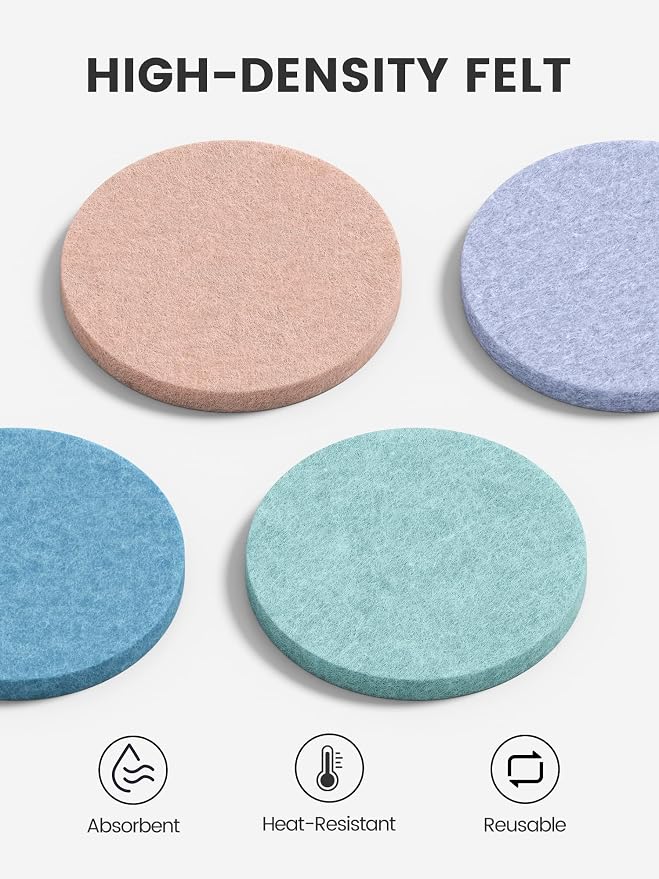 Fluxynara Felt Coasters with Holder, Coastal Haze | Round Felt Coasters - Image 3