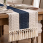 Boho Macrame Table Runner with Tassels 36in Blue Farmhouse Runner | Macrame by Xiomot