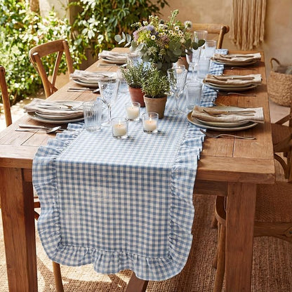 HunnmingRe 1 Pc Gingham Table Runner Blue, 118 X 13.8 Inch | Cotton Dresser - Image 7