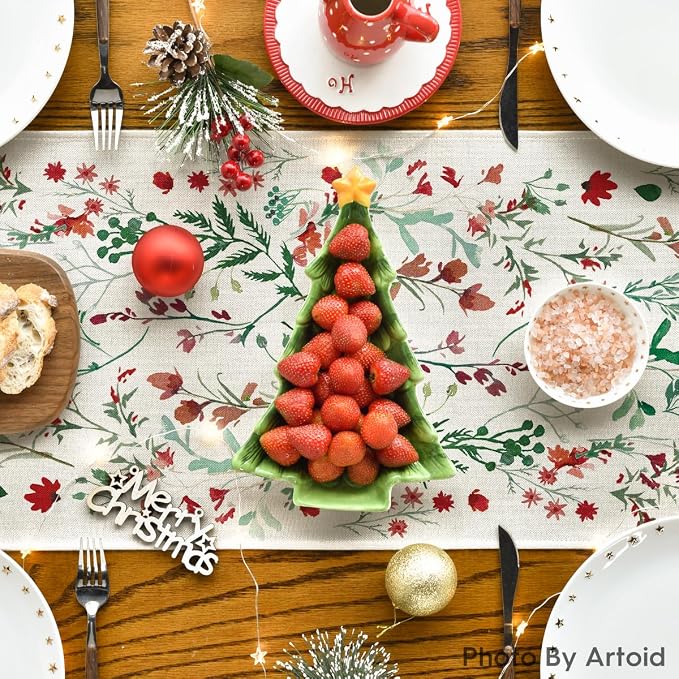 Artoid Mode Floral Leaves Christmas Table Runner, Wild Flowers and Grasses - Image 4