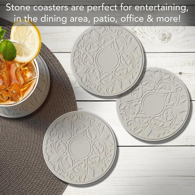 Thirstystone Victorian Lace 4 Pack Embossed Stone Coaster Set Manufactured in - Image 2