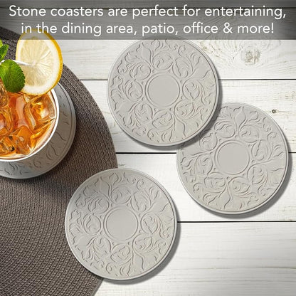 Thirstystone Victorian Lace 4 Pack Embossed Stone Coaster Set Manufactured in - Image 2