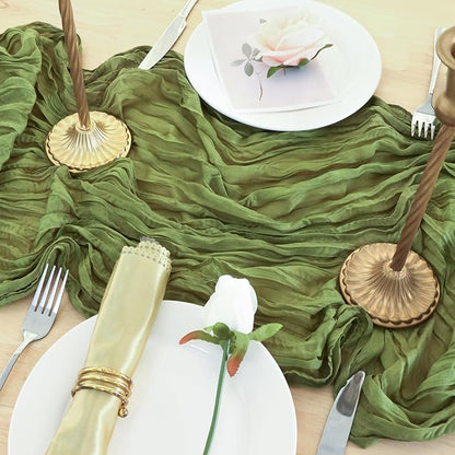 8 Pack Olive Green Cheesecloth Table Runner 120 Inch Boho Wedding Decor | - Image 5