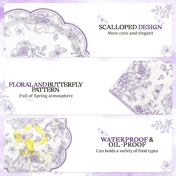 NatNarr 175 Pcs Purple Floral Party Supplies - Image 3