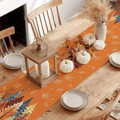 Fall Watercolor Trees & Maple Leaves Table Runner 13x90 Inch, Rustic Farmhouse - Image 4