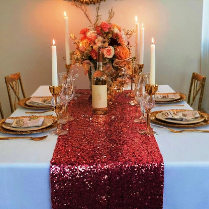 ShinyBeauty Sequin Table Runner Burgundy 12 by 108 Inch Wine Sparkle Sequence - Image 5