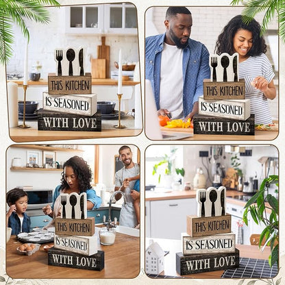 Moucuny 4 Pcs Farmhouse Kitchen Decor Rustic Spoon Fork Knife Wooden Stacked - Image 6