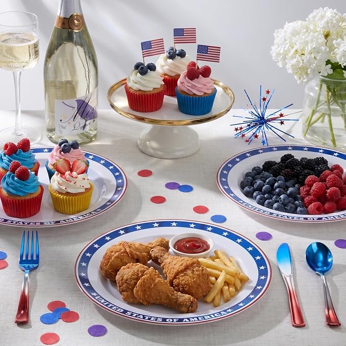 BESTVIP 50Pcs 4th of July Plastic Plates, 10 Inch American Flag Pattern | Heavy - Image 6