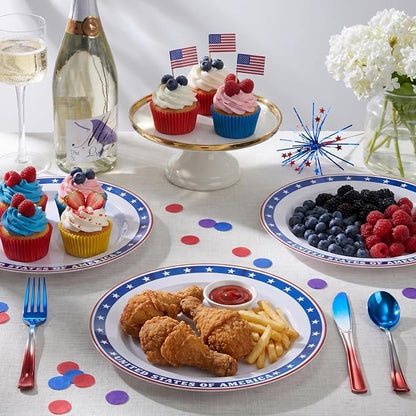 BESTVIP 50Pcs 4th of July Plastic Plates, 10 Inch American Flag Pattern | Heavy - Image 6