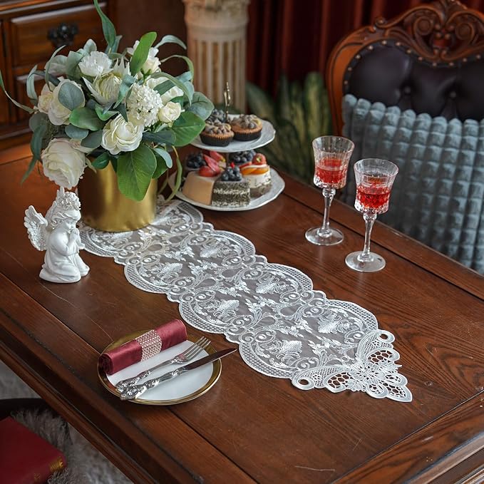ARTABLE Off White Small Lace Table Runner Macrame Dresser Scarf 10 x 36Inch | - Image 5